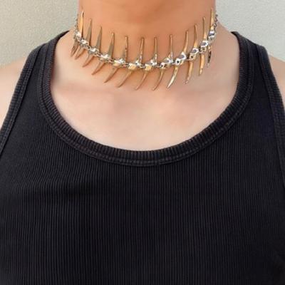 Stylish Thorn Fishbone Necklace Silver Alloy Neckchain Jewelry For Edgy Outfits Perfect Gift For Teens And Adults