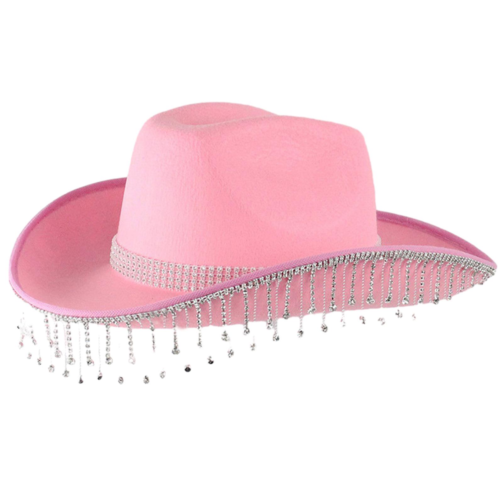 

Rhinestone Tassels Cowboy Hat for Women Teens Breathable Wide Brim Beach Hat Music Festival Hat Bachelorette Party Cap рожевий