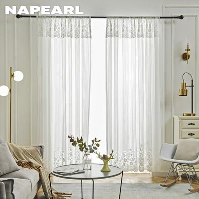 1 Stück NAPEARL 10–20 % Lichtblockierung, transparenter Vorhang mit Blumenmuster und Wellenmuster an der Unterseite für Wohnzimmer, Schlafzimmer, Balkon, Heimdekoration