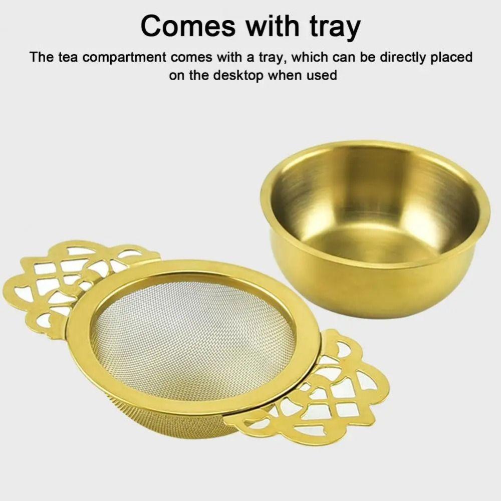 Stainless Steel Double Ear Tea Filter Easy Clean Tea Infuser with Drip Bowl  Kitchen