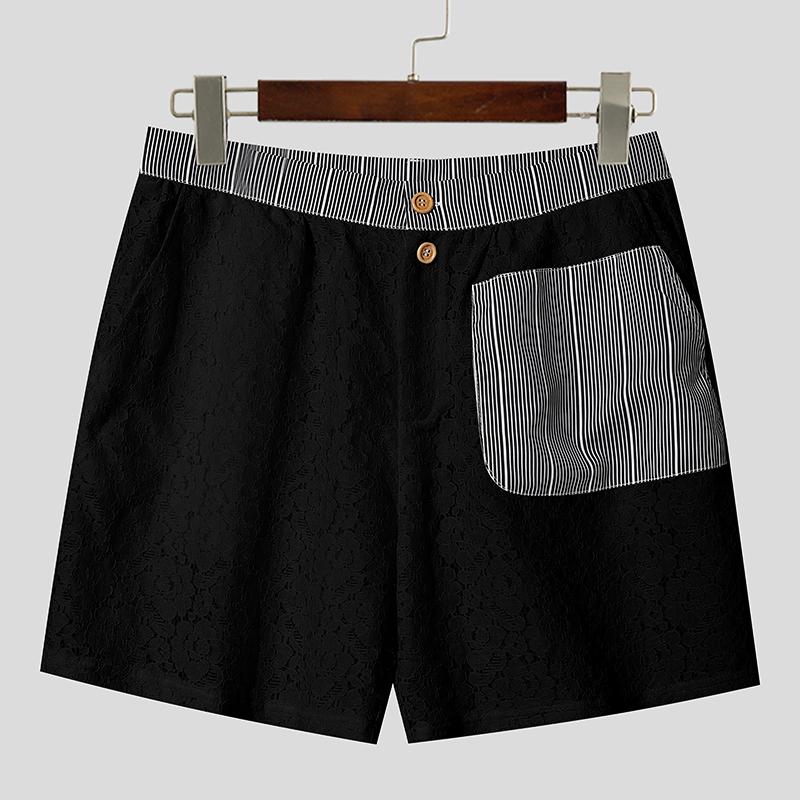 

INCERUN Мужские шорты мини с кружевом, пэчворк в полоску, на молнии 5XL чёрный