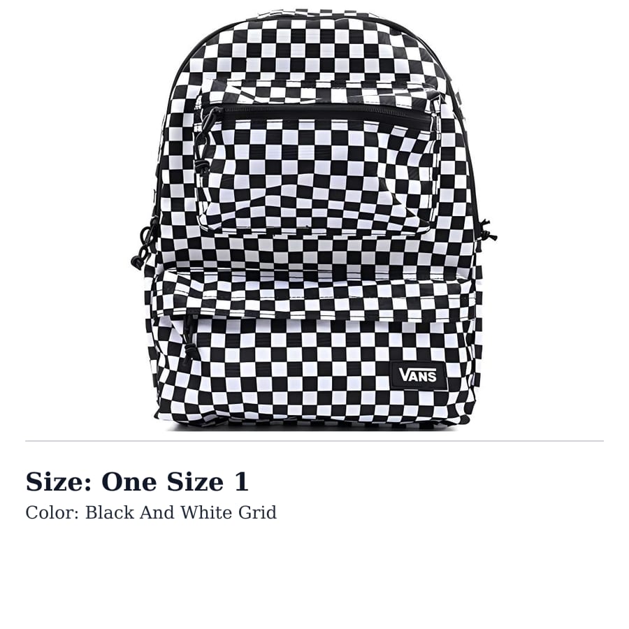 Vans Polyester Backpack Regular Unisex Black White Plaid VN000GP1DWW