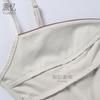Women Khaki Contrast Pu Leather Panel Spaghetti Strap Boned Corset Top