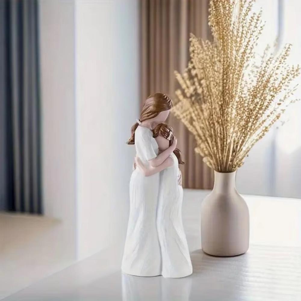 Elegant Mom Hug Daughter Sculptures Hand-Painte Family Sculpture  Living Room