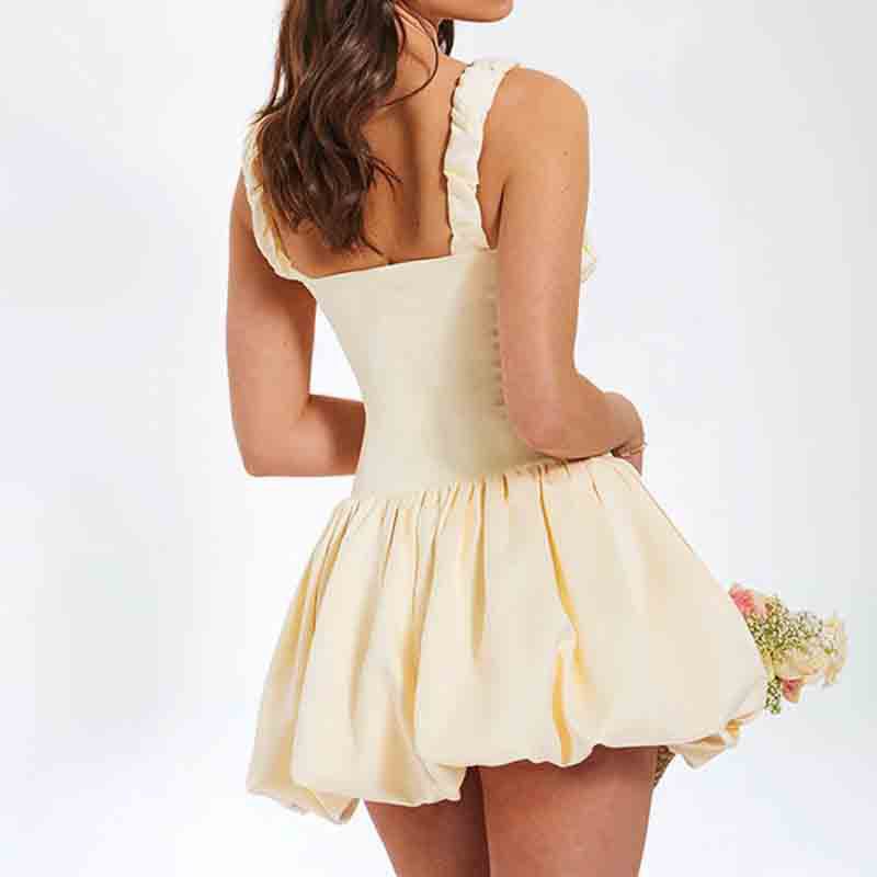 European and American women's clothing French fashion shrunken puffy dress 2026 summer new suspender short skirt black