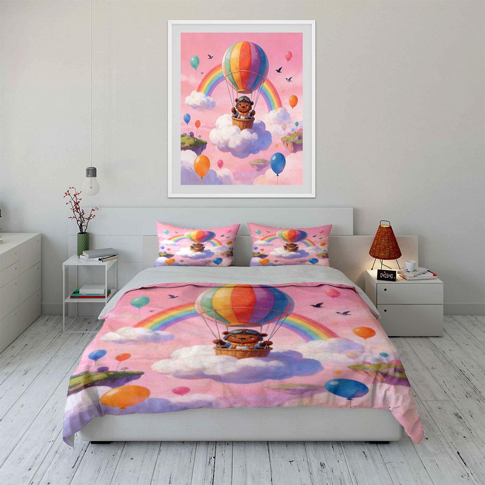 Colorful Balloon Bear Set Soft Comfortable Duvet Cover Bedding Set Included 1*Duvet Cover & 2*Pillowcases, Gift