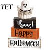 Decorative Seasonal Gifts Halloween Ghost Decoration, Wooden Sign Tiered Tray Ornament, Farmhouse Flexible Layered Wood Blocks Tabletop Centerpiece