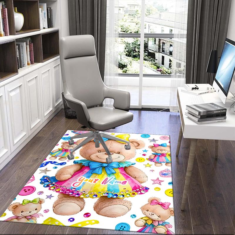 1PC Custom Name Colorful Teddy Bears Party Theme Floor Mat Ideal for Living Room, Game Rooms, Office, Bedroom,Floor Mat Playful Design