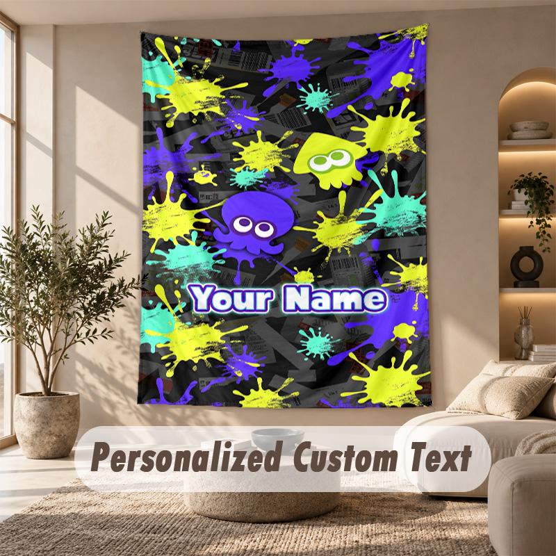 Splatoon Tapestry, Personalized Custom Text, Wall Hanging Tapestry For Living Room Home Wall Decor