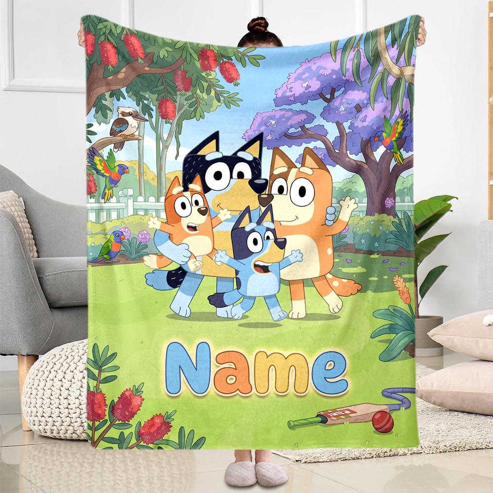 Bluey's Outdoor Fun Customize Your Name Blanket Multi-purpose Personalized Blanket Ultra-Soft Versatile for Bedding Livingroom Seaside Nap