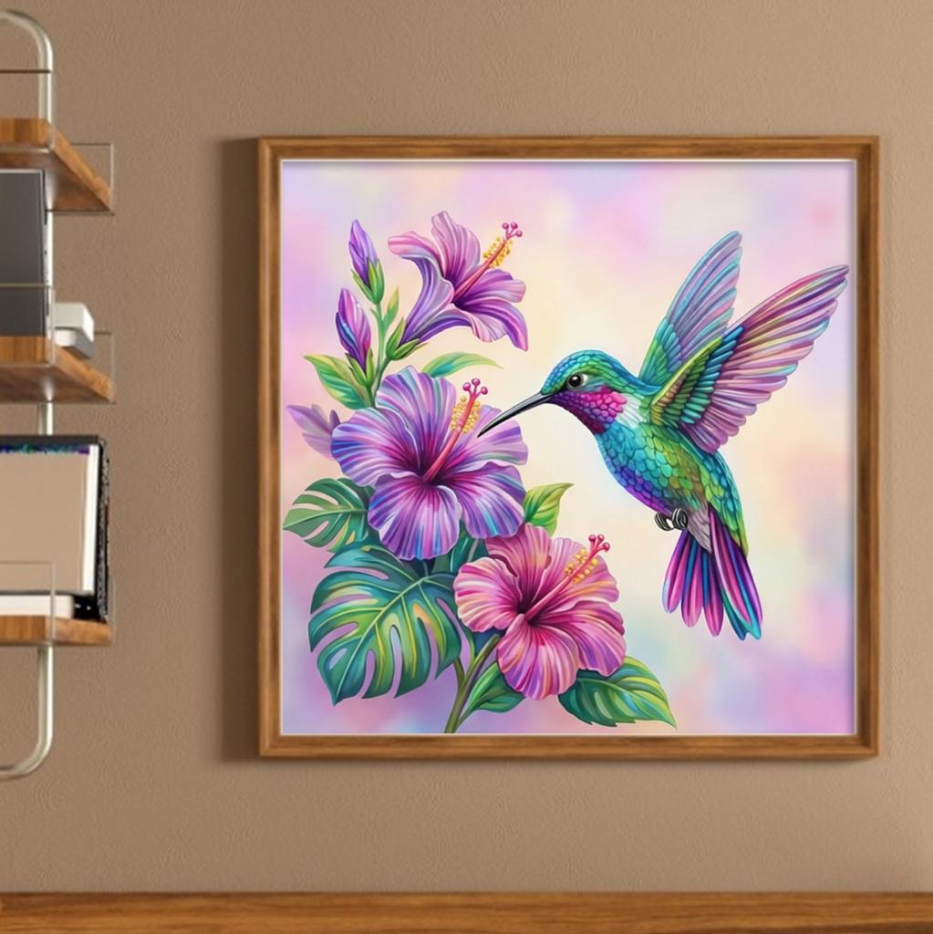 Flower Bird Glass Bead Full 11CT DIY Stamped Cross Stitch Kits for Adults Home Decor Printed Cross-Stitch Kits 14.04x14.04in