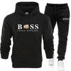 New Men's Sports Hooded Sweater Set Printed Autumn and Winter Fleece Casual Long Sleeve Sports Suit