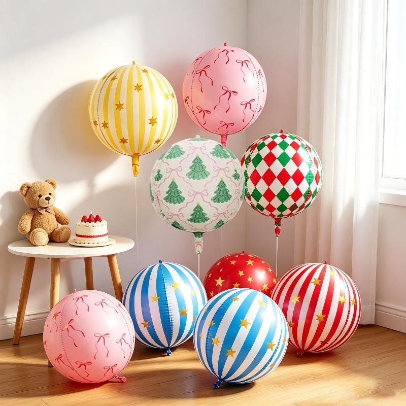 Round Star Striped Foil Balloon 1 Pcs Portable Easy Store Balloon for Family Gathering Birthday Home Decor