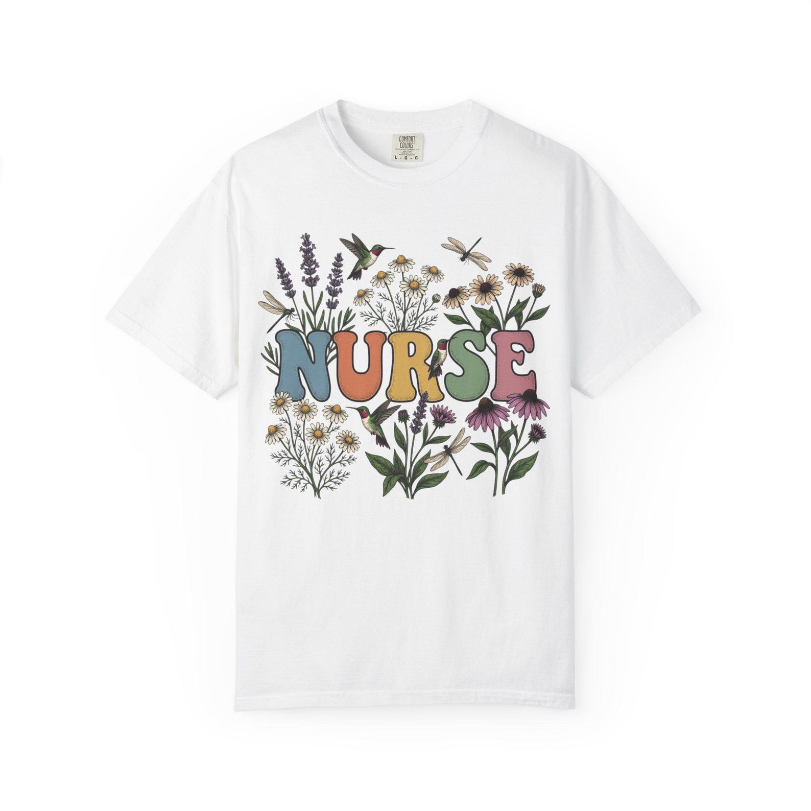 Floral Nurse T-Shirt | Botanical Letters, Wildflower Design 2XL