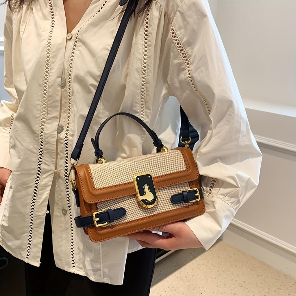 Womens Fashion Square Small Color Matching Shoulder Crossbody Bags Trendy Satchel Purse