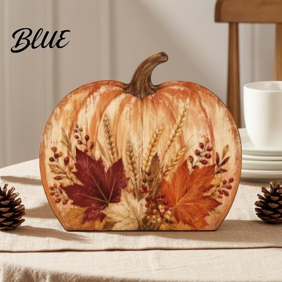 Thanksgiving Table Centerpiece Fall Pumpkin Decoration, Rustic Block Wooden Sign, Autumn Vintage Decorative Maple Leaf Accents Farmhouse Tabletop for