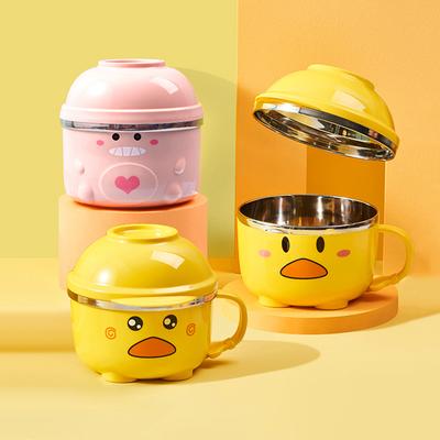 900/1200ml Schattige Eend Ramen Kom Met Deksel Roestvrij Staal Kawaii Dubbellaags Keuken Noodle Salade Fruit Rijst Soep Kom Servies