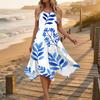 Women's Casual Sleeveless Floral Print Dress Round Neck Irregular Hem Mid-Length Dress Lightweight Summer Dress