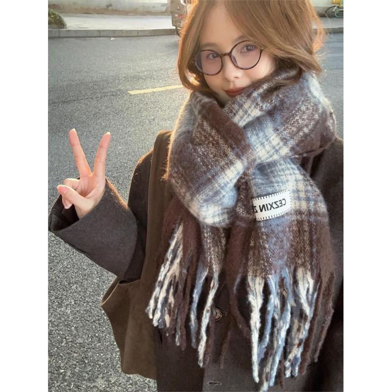 Soft Fuzzy Oversized Scarf Women Winter Warm Thick Acrylic Blend Solid Color Plush Neck Wrap