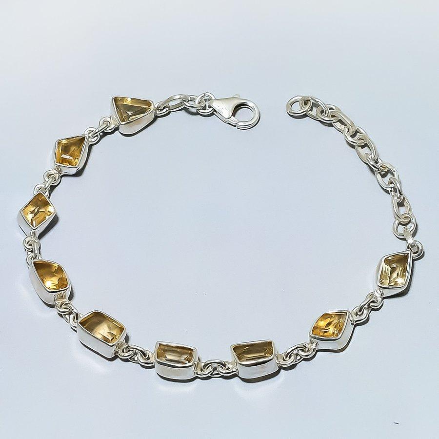 Natural Citrine Gemstone Handmade 925 Solid Sterling Silver Bracelet 7-8" D6H79