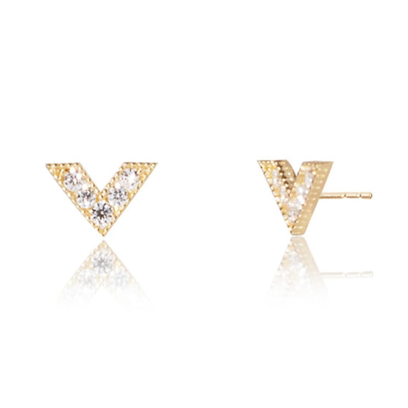 LUNNE 14k V Dense Q Stud Earrings (14k Gold) #Cap06