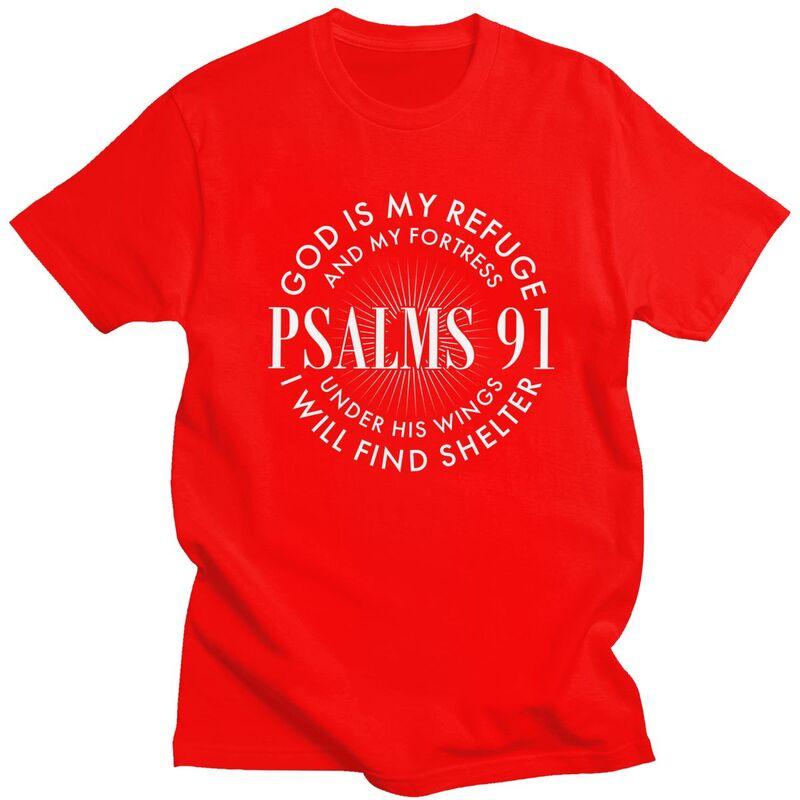 God Is My Refuge And My Fortress Psalms 91 T Shirt for Men Pure Cotton Tshirt Short Sleeve Tee Shirt Loose Fit Clothing Gift S