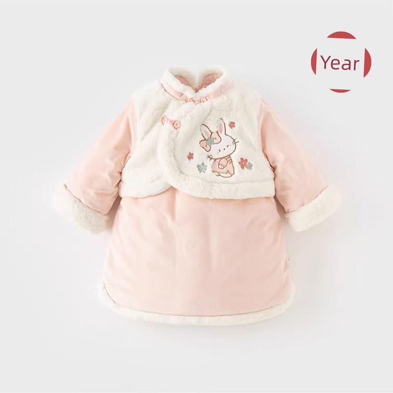 David Bella Children s Dress Winter New Style Girls  Chinese Style New Year Padded Dress Baby New Year Outfit Children s Clothing Pink [Ready in Stock] 130
