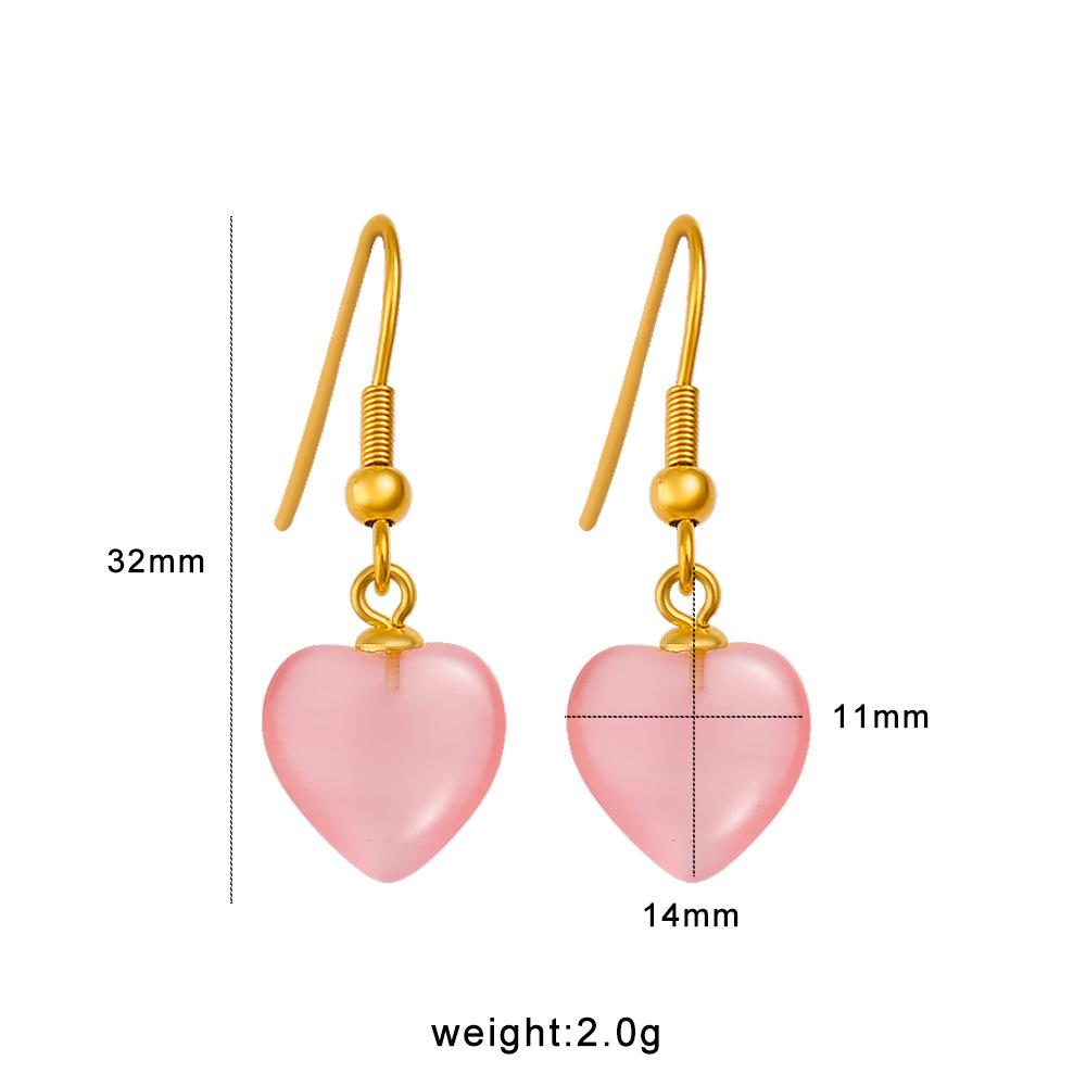 Korean Luxury Stainless Steel Pink Cat s Eye Heart Earrings