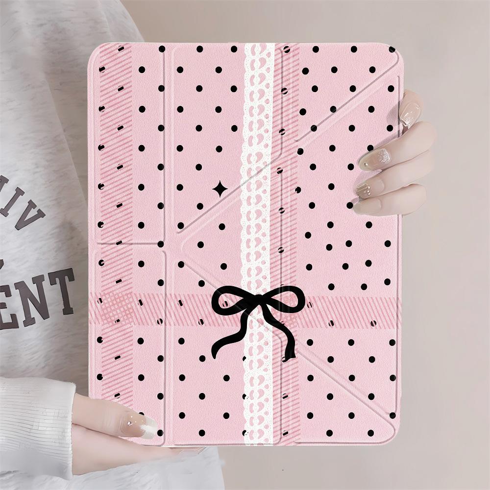 Polka dot bow is suitable for iPad Pro 11-inch Y folded edge sticker, tablet protective case, anti-drop soft case with pen slot.