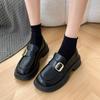 Black Small Leather Shoes Women's New Thick Heel Thick Sole Non-slip Belt Buckle Retro Casual Shoes