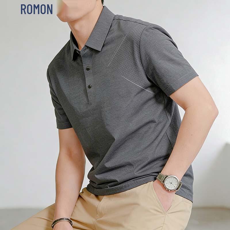 ROMON Men s Business Casual Short Sleeve Polo Shirt L