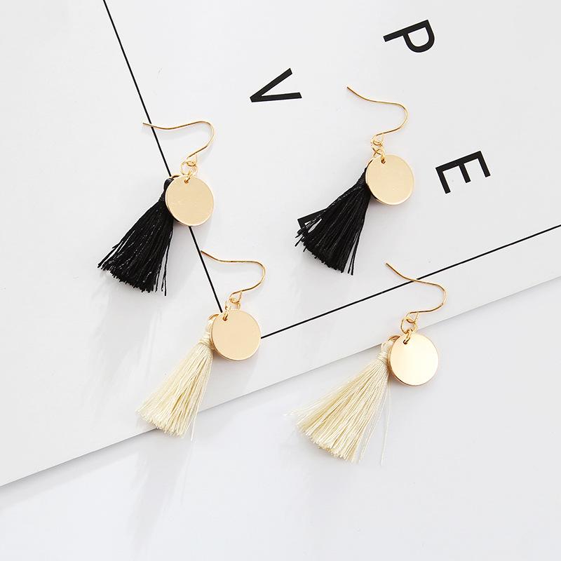 Cercei cu franjuri disc, eleganti și simpli, lucrați manual, cercei cu franjuri de lână pentru femei