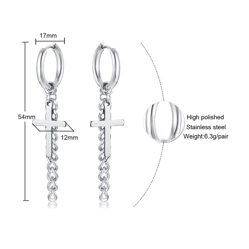 Vnox Simple Cross Dangle Earrings for Men Women Minimalist Stainless Steel Drop Small Hoop Metal Ear Jewelry Anti Allergy