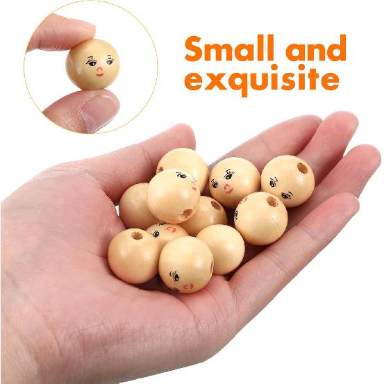 Smiling Face Wooden Beads 50Pcs 1.8CM Natural Wood Beads Wood Spacer Beads Loose Beads with Hole for DIY Craft Jewelry Making