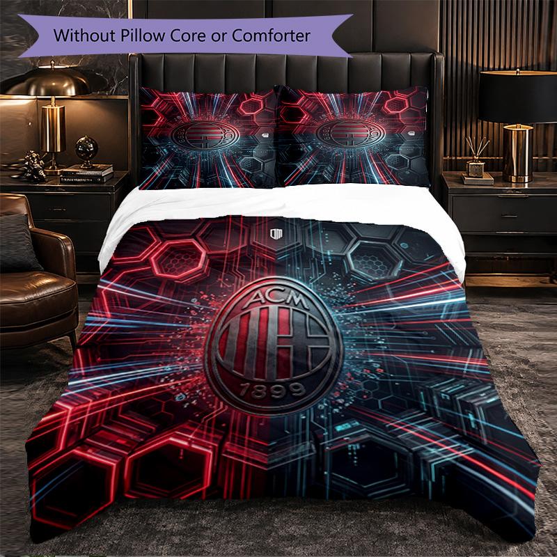 Set Lenzuola AC Milan Modello 3 Pezzi Morbida Copripiumino in Microfibra con Federe per Camera da Letto