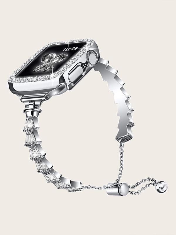 Чехол + ремешок для Apple watch 10 9 8 7 6 5 se металлический ремешок iWatch ultra 49 мм 45 мм 46 мм 42 мм 41 мм бриллиантовый защитный чехол из ПК