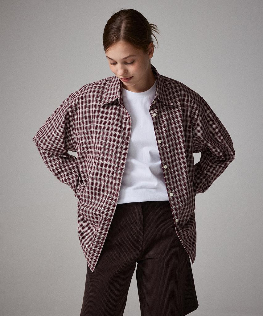 AWESOME STUDIO Dobby Embroidered Check Shirt Burgundy