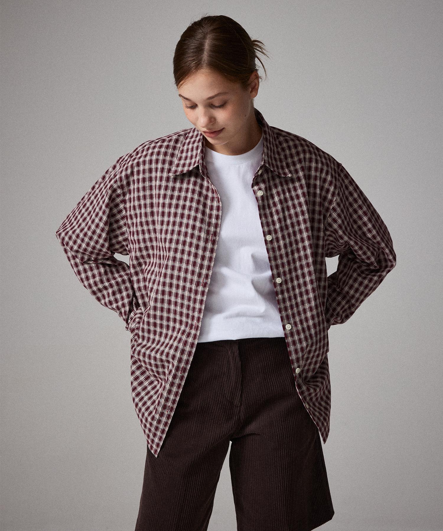 Awesome Studio Dobby Embroidered Check Shirt Burgundy Dark Navy/Free