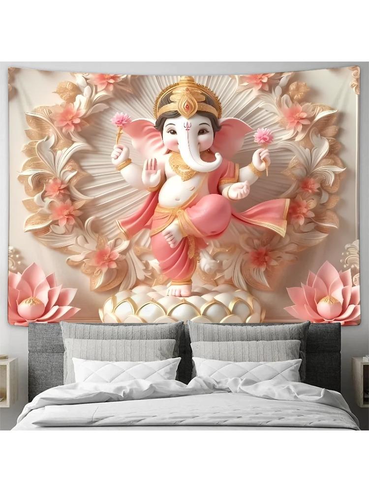 Lotus Throne Ganesha Exquisite Decorative Hanging Cloth  Decorative Wall Tapestry 74x94cm(29x37in)