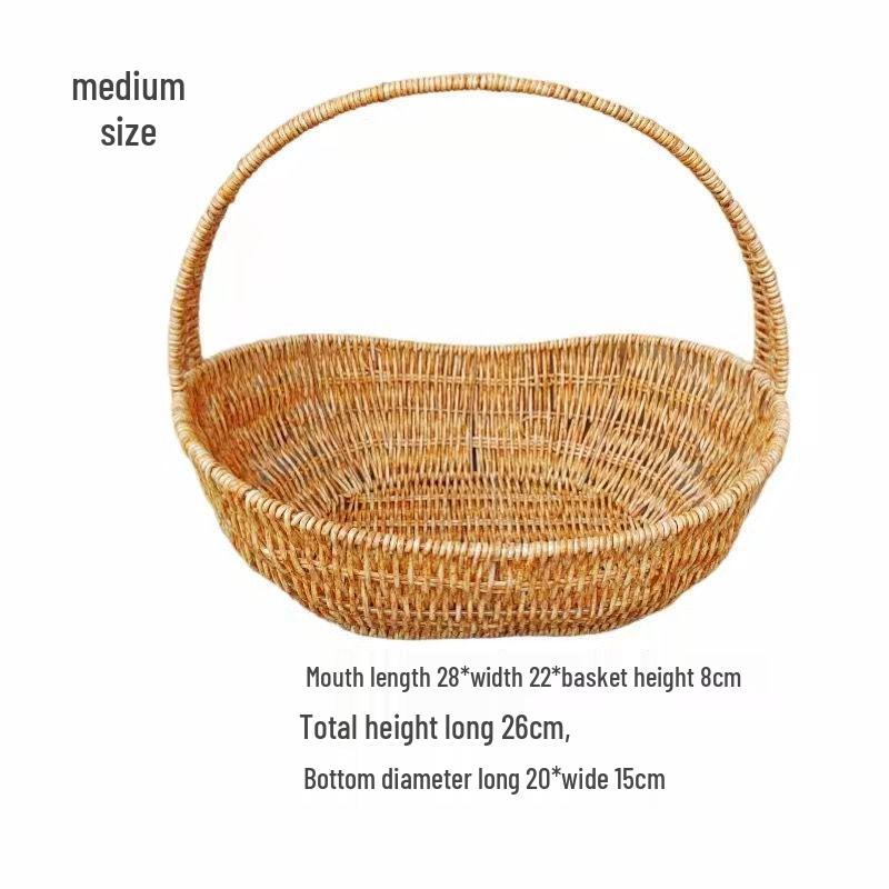 Rattan-Look Iron Frame Handbasket: Plastic Woven Flower, Vegetable, Shopping, Wedding Gift, Outdoor Restaurant Storage Basket.