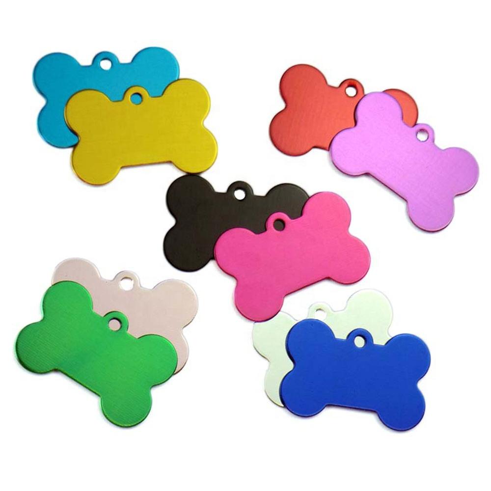 Cheap Multicolor Aluminum Dog Collar Tags Custom Logo Bone Shape Features Lights Solid Pattern Material