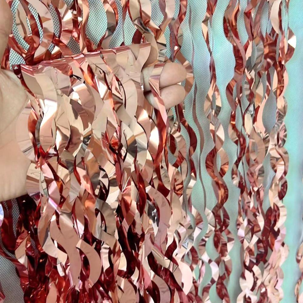 1x2m Wave Pattern Foil Curtain PET Multipurpose Decoration Balloon Rain Curtain Tinsel Fringe Streamer Background