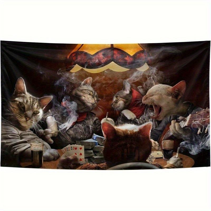 

Scene of the five cats playing poker game polyester wall tapestry suitable for use in living rooms bedrooms offices bars party 74x94cm(29x37in)