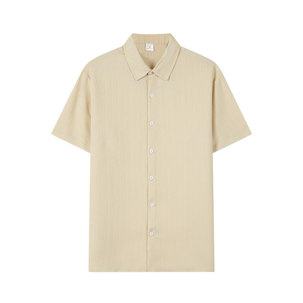 Men's Summer Hawaiian Solid Color Stripe Textured Breathable Loose Button Shirt