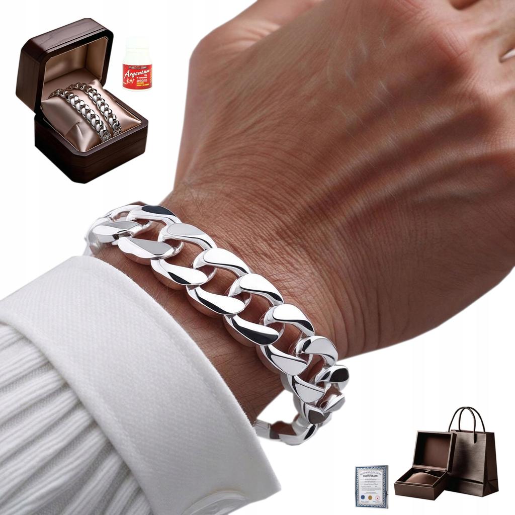 Silver Men' Bracelet FULL ARMOR 10mm 925 SILVER ITALIAN + FREE