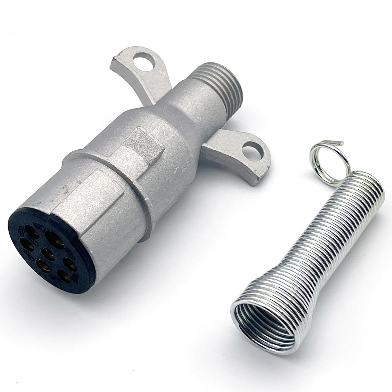 

LEXOR 24V 7-Pin Trailer Wiring Plug Adapter Coupler with Round Sleeve Outlet for Hitch, Turn Signal, Tail, and Reverse Lights, Silver