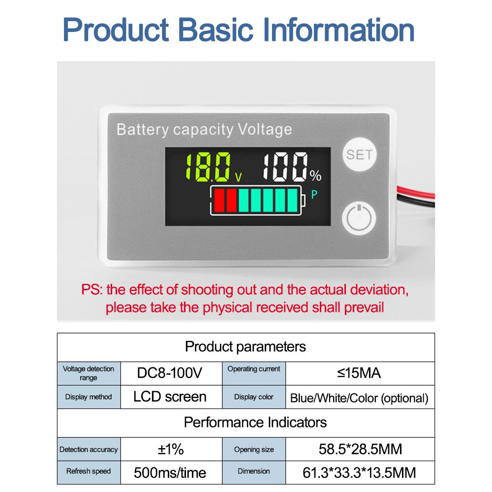 DC 8-100V LCD Digital Voltage Meter Battery Capacity Indicator 6133A 12V, 36V, 48V, 60V, 72V, 84V