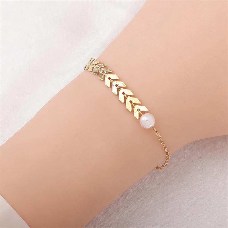 Gold Ear of Wheat Women's Jewelry Set Imitation Pearl Beads Bohemian Earrings/Necklace/Bracelets Female Jewelry Set