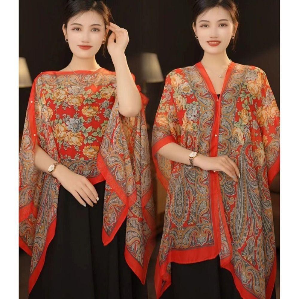 Breathable Sun Protection Shawl Long Beach Wrap Top Scarf Flower Scarf  Lady Summer