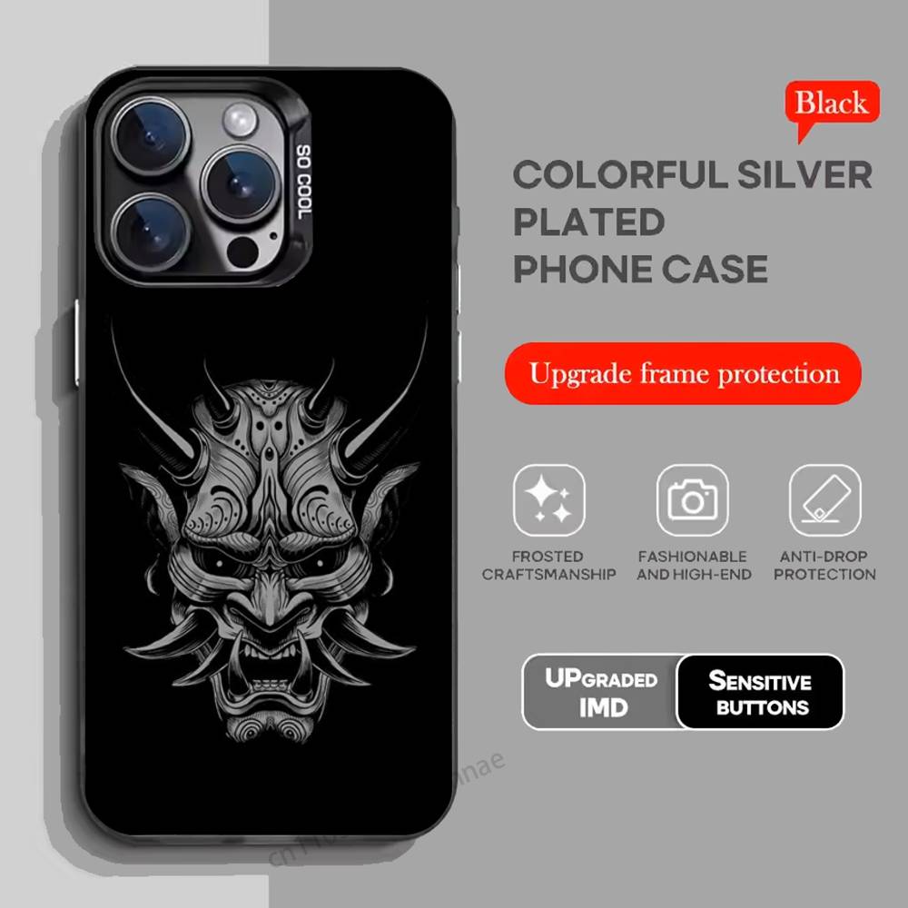 Samurai Hannya Mask Ghost Printing Phone Case for iPhone 15 16 Pro Max Air SE 11 13 Pro 14 Plus 12 11Pro 15Pro Max 16e Cover